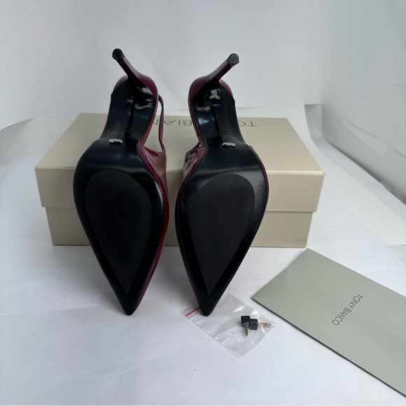 Tony Bianco Asti Sling Back in Bordeaux Patent shiny red leather high heel - Picture 7 of 8
